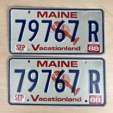 Vintage Maine License Plate 79767 R Lobster Vacationland SEP 1988 SET / PAIR