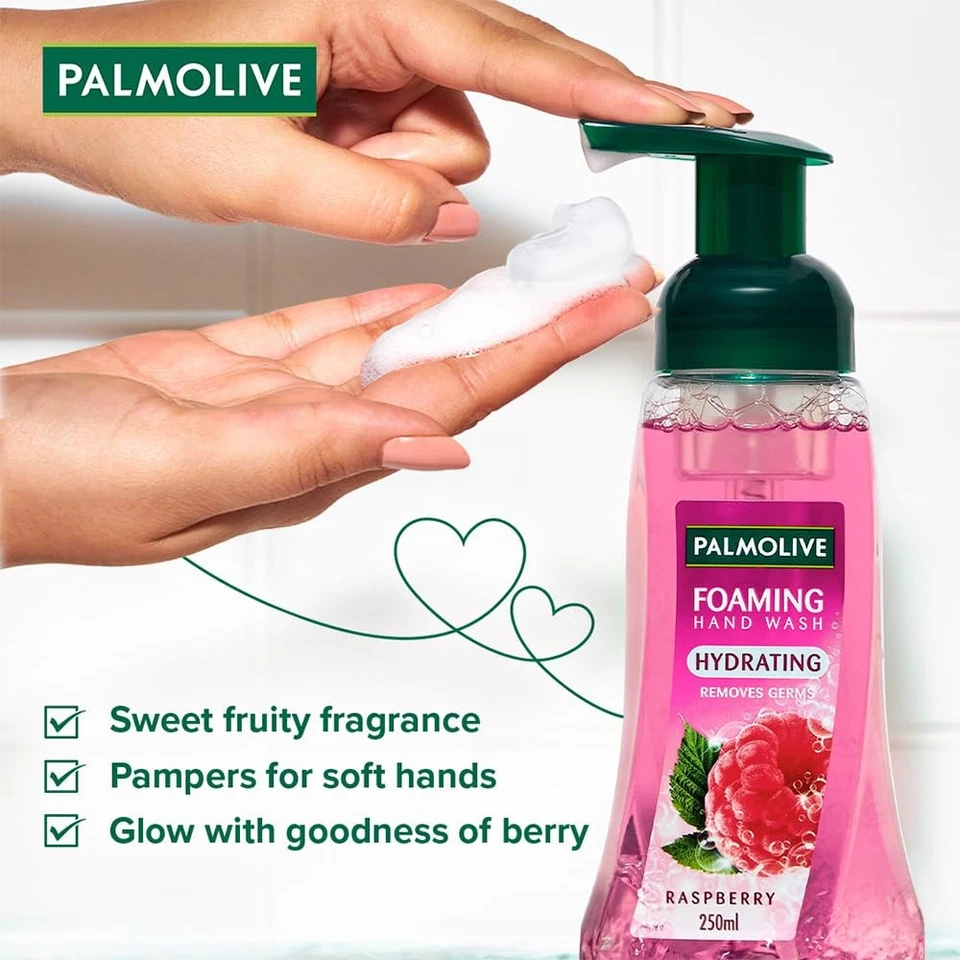 Palmolive Hydrating Foaming Raspberry Liquid Hand Wash, 250ml Dispenser Bottle - Image 2 of 3