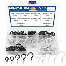 100 Pcs Ceiling Hooks Kit, 5 Sizes Vinyl Coated Screw-in Wall Hooks, Cup Hook...