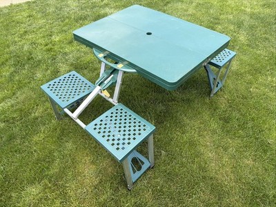 Vintage Green Children's Folding Table W/Umbrella Hole MCM Camping