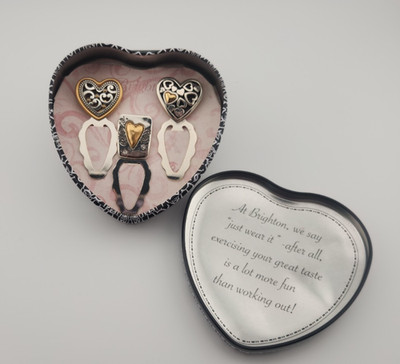 Brighton Set of 3 Hearts Metal Bookmarks Page marker Silver Plate with heart tin