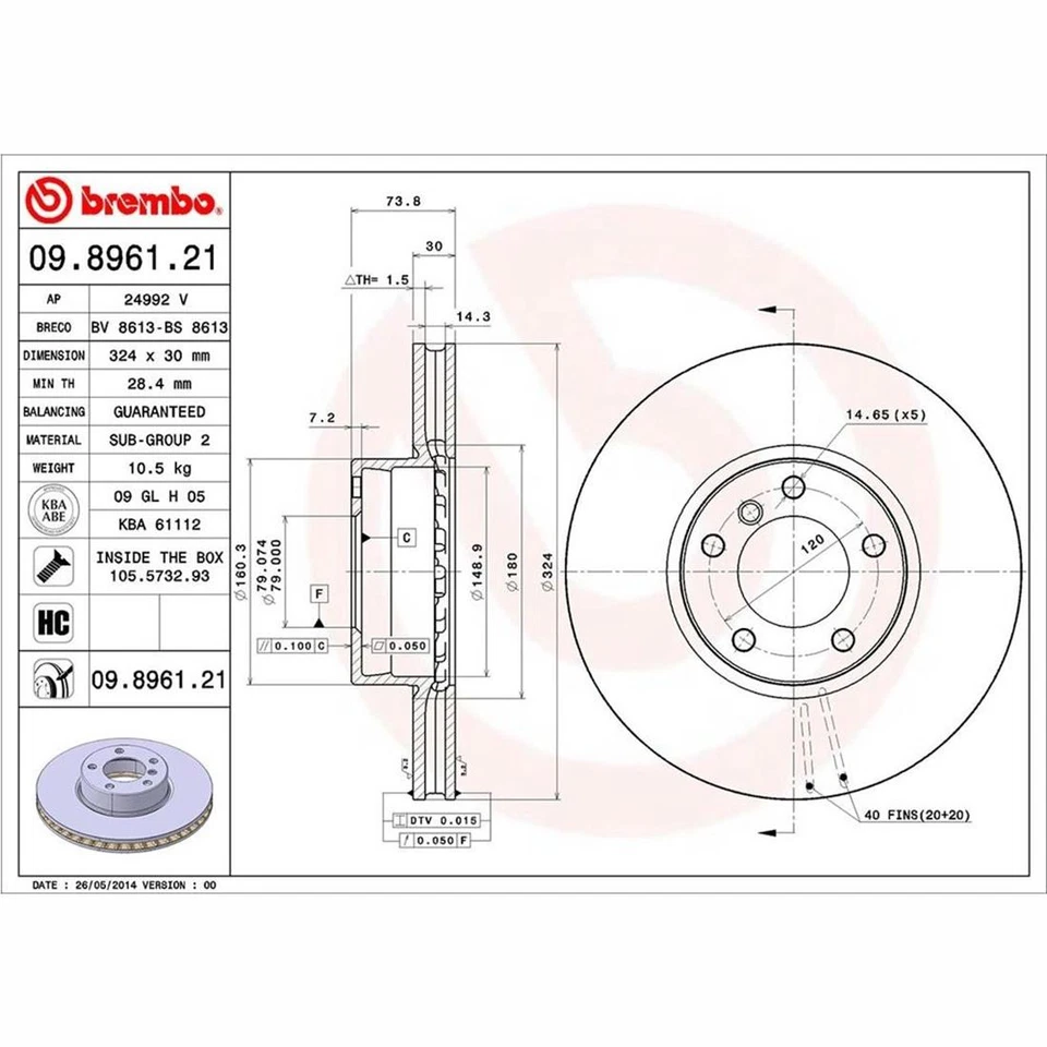 Juego de rotores de freno delanteros Brembo High Performance OE para BMW 540i 2001-2003 Foto 4 de 4