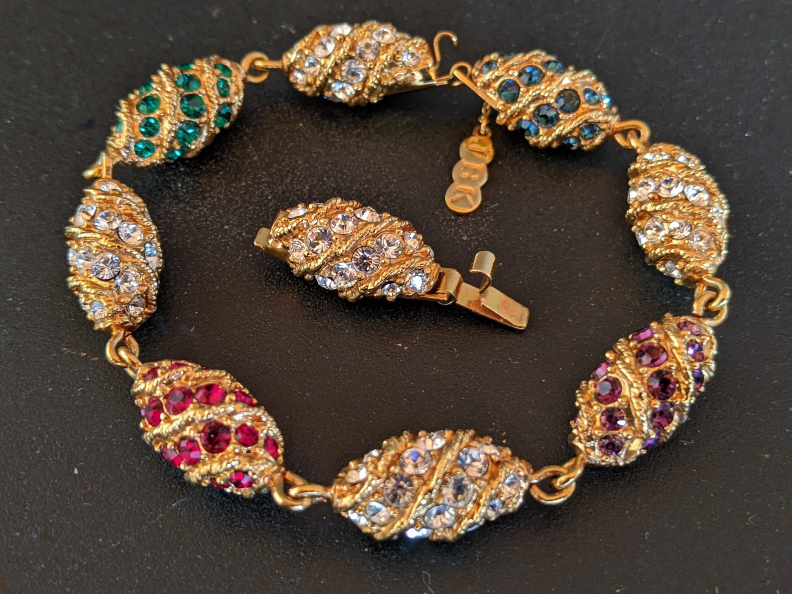 Vintage JBK Camrose & Kross Jackie Kennedy Rhinestone Royal Easter Egg Bracelet