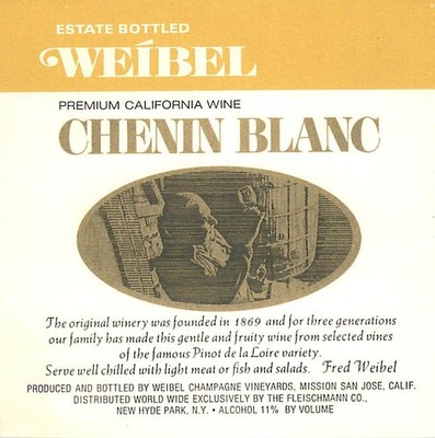 Weibel Chenin Blanc Mission San Jose CA 1970s 1980s Vtg Wine Label