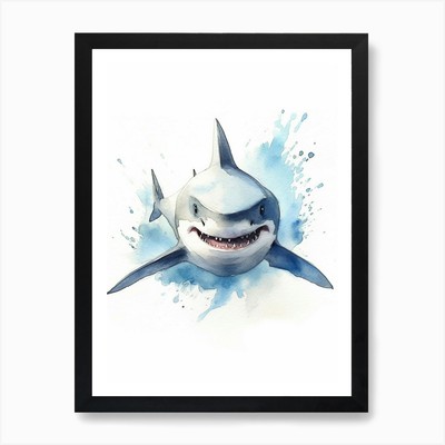 Cartoon Aquarell Whitetip Reef S gerahmtes Wandbild Poster Leinwanddruck Bild