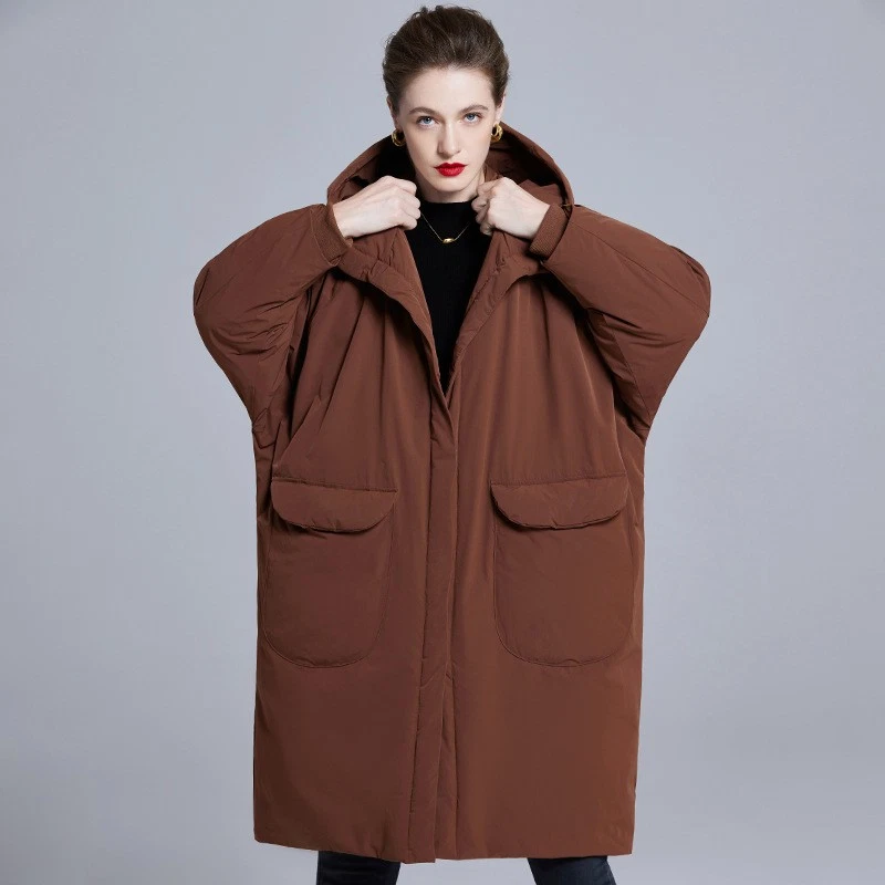 90% White Duck Down Loose Long Hooded Down Jacket Womens Windproof Warm Jackets - Image 2 of 4