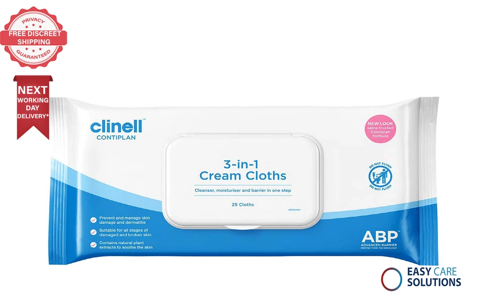25 x Clinell Contiplan 3-in-1 Cleansing Cream Cloths l Hygiene l 1 Pack of 25