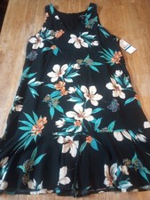 Women's NWT Midi Sz XL Dress Sleeveless Ruffle Hem Island Black/Floral Luxury