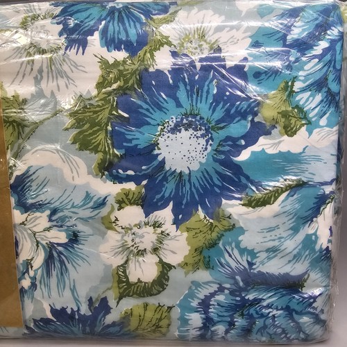 Sábana Floral Vintage Completa Plana Años 60 70 Flores Azules Belleair - Imagen 6 de 6