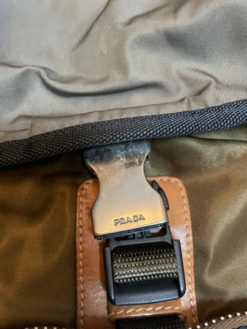 Rare Vintage PRADA Nylon Leather Tote Shoulder Bag Metal Buckle Olive Navy thumbnail 3
