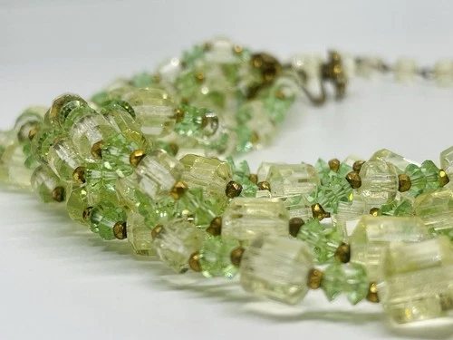 Miriam Haskell Green Vaseline Glass Choker Necklace Mod Uranium Jewelry Signed