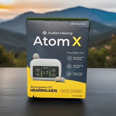Audien Hearing  ATOM X -Rechargeable OTC Hearing Aids-New Sealed