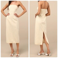 Lulu's Brigita Yellow Striped Strapless Column Midi Dress Size Medium NEW