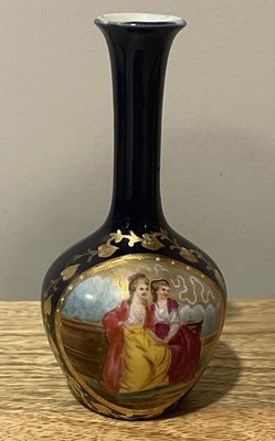 Vintage Mini Hand Painted Cobalt Blue German Vase Girls.