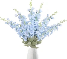 IPOPU 33.5 in Fake Flowers Delphinium Artificial Silk Baby Blue 