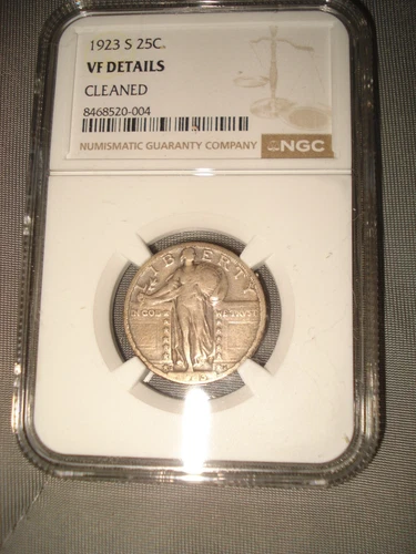 1923S STANDING LIBERTY QUARTER CERTIFIED NGC VF DETAILS CLEANED - FREE SHPPING