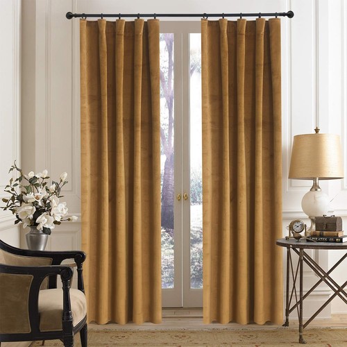 Mustard Velvet Curtains Room Darkening for Living Room - Light Blocking Velve... - Picture 2 of 9