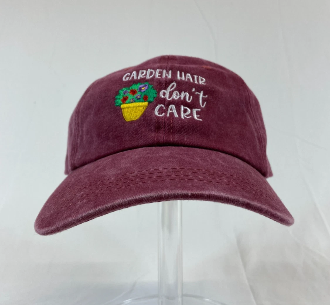 Garden Hair Dont Care Baseball Cap Buckleback Hat Flowers Gardening Maroon OSFM