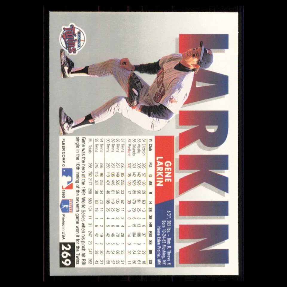 Gene Larkin #269 1993 Fleer Minnesota Twins Baseball Card MLB NM - Image 2 of 3