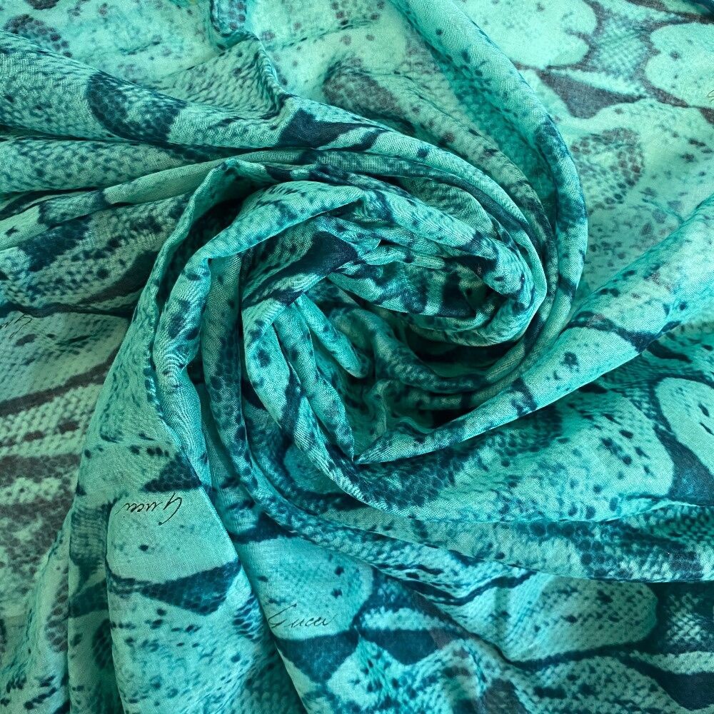 Authentic GUCCI Green Python Cotton Scarf 89.8 x … - image 2