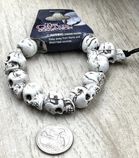 Skulls Beaded Bracelet Beads Charms Skeleton Horror Bone Stretch Slide On