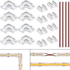 8 PCS 2PIN 10mm LED Strip Connector Kit Solderless SMD COB I Shape Corner