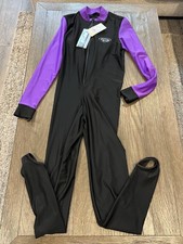Mens Full Body Jock Zentai Shiny Spandex Suit Bodysuit Black Purple Medium