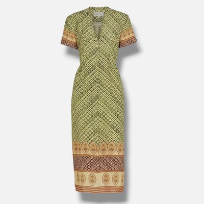 Saloni Women's Green Vicki Silk Midi-Dress Size 2