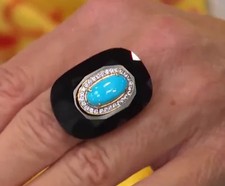 Rarities Sterling Silver Goldclad Faceted Onyx, Turquoise & White Zircon Oval