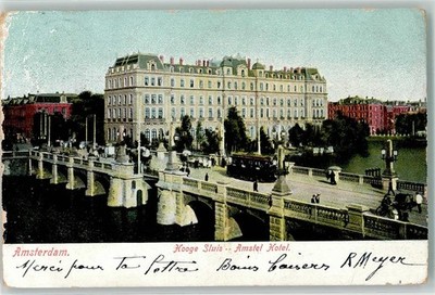 39576439 - Amsterdam Strassenbahn Hooge Sluis Amstel Hotel 1905