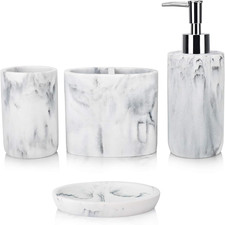 Bathroom Accessories Set,4 Pieces Marble Bathroom Vanity Countertop Accessory Se