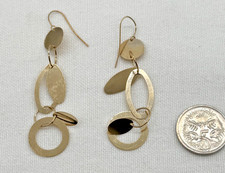9k 9ct Yellow Gold 6cm Geometric Long Drop Earrings Stamped 375 Genuine Gold