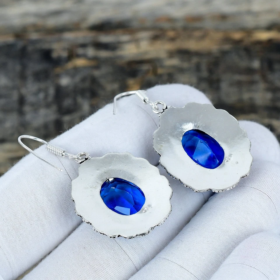 Orecchini In Argento Sterling 925 Con Gemma London Blue Topaz Regali D'Amore - Immagine 4 di 4