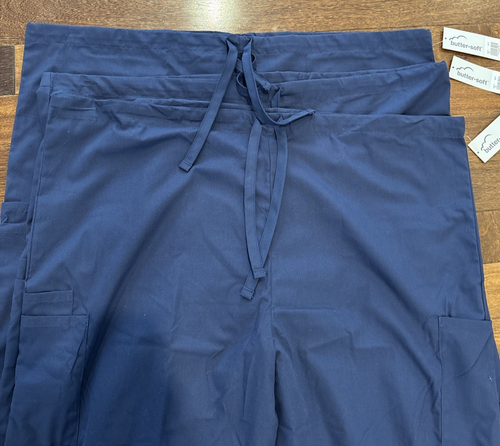 Lot Of 3 Butter Soft Scrub Pants Womens 2X Navy Blue Draw String Waist - Picture 2 of 11