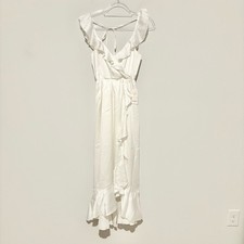 Show me Your Mumu Samantha Ruffle Wrap Dress in Ivory Luxe Satin NWT XS