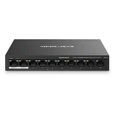 Mercusys MS110P 10-Port 10/100Mbps Desktop Switch mit 8 Port Poe + Metallgehäuse