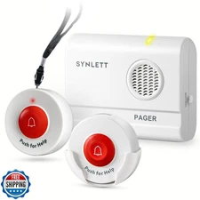 SYNLETT Caregiver Pager Wireless Call Buttons for Elderly Monitoring SOS Aler