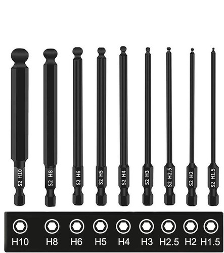 9PC Hex Bit Set Magnetic Impact Driver Bits, S2 Steel Allen Key Bits with 1/4"