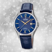 Armband-Uhr Leder Blau F20007/3 Analog Herren Uhr Festina Swiss Made UF20007/3