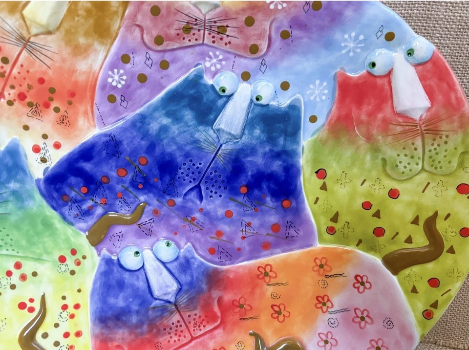 Plato colgante de pared colorido para gatos Joy Cats de cerámica caprichoso Kidcore Foto 2 de 4