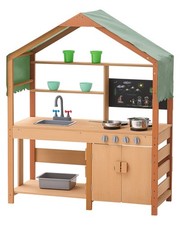 Mud Kitchen for Kids, Wooden Toy Play Kitchen Set with Accessories, Outdoor Todd