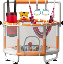 55" Kids Indoor Trampoline with Safety Net, Adjustable Gymnastics Bar  Toys   I