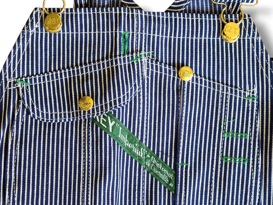 NEW w/ Tags Vintage KEY Imperial Bib Overalls Denim Railroad Stripe 32 x 30 USA - Image 3 of 4