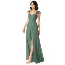 Azazie Eucalyptus Green Chiffon Flutter Sleeve Maxi Bridesmaid Dress 12