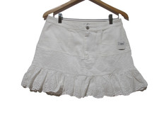 NWT 64 Sz L Altar'd State White Skirt Mini Eyelet Boho Swiftie Beachy Ruffle