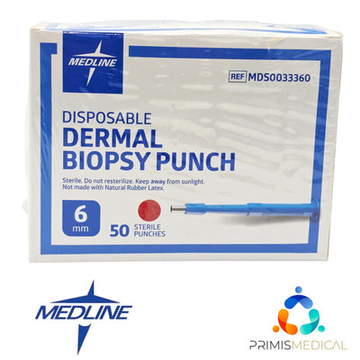 Medline MDS0033360 Disposable Dermal Biopsy Punch 6 mm Sterile 50/ Box