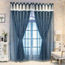 Floral Embossed Curtains Thermal Blackout Tulle Window Drape Valance Pastoral
