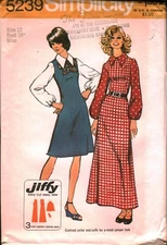 5239 Vintage Simplicity Sewing Pattern Misses 1970s Jiffy Dress Two Lengths 12