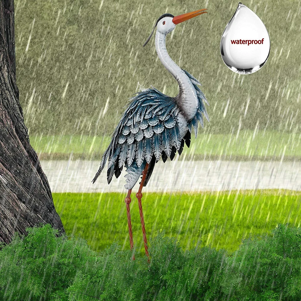 Garza de metal jardín esculturas estatuas grúa de pie patio arte exterior césped decoración Foto 3 de 4