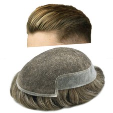 French Lace Front Mens Toupee Poly Skin Hairpieces Human Hair Replacement System